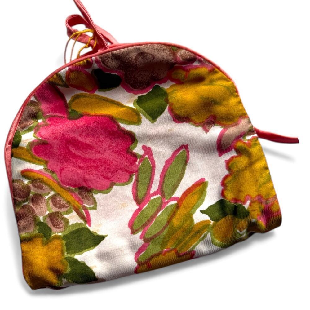 Vintage Kleinerts Cosmetic Bag Floral Pink Multi Compartment Satin Tie MCM - Picture 2 of 11